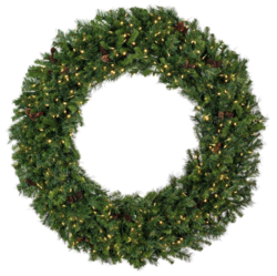 12 Foot  Pine Artificial Christmas Wreath, Warm White LED Lights