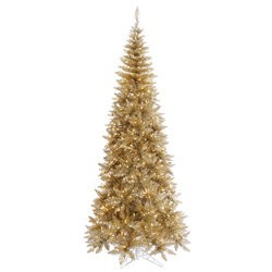 4.5' X 24" Wide  Champagne Tinsel Fir Pencil/Slim Artificial Christmas Tree, Warm White Dura-lit ...