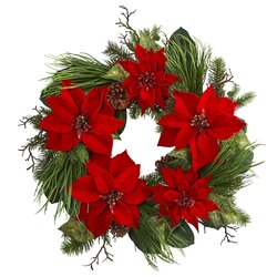 28" Poinsettia and Pine Wreath