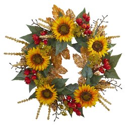 27" Sunflower Berry Artificial Wreath