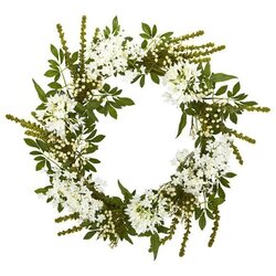 24" White Mixed Floral Artificial Wreath