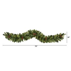 6' Christmas Artificial Garland with 50 Multicolored LED Lights and Pine Cones