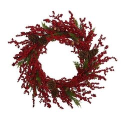 34" Cypress Artificial Wreath with Berries and Pine Cones