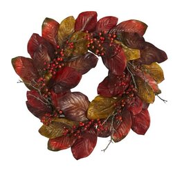 24" Harvest Magnolia Leaf and Berries Artificial Wreath