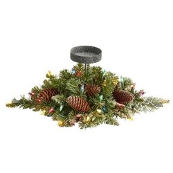 16" Flocked Artificial Christmas Pine Candelabrum with 35 Multicolored Lights and Pine Cones