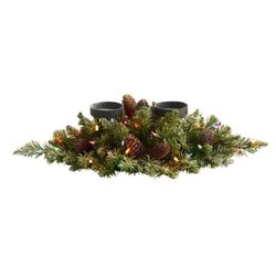 24" Flocked Artificial Christmas Double Candelabrum with 35 Multicolored Lights and Pine Cones