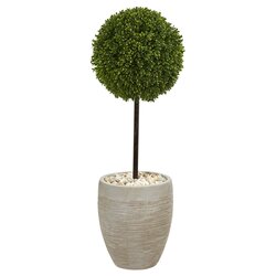 3' Boxwood Ball Topiary Artificial Tree in Oval Planter UV Resistant (Indoor/Outdoor)