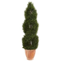 4.5' Double Pond Cypress Topiary Artificial Tree in Terracotta Planter UV Resistant (Indoor/Outdo...