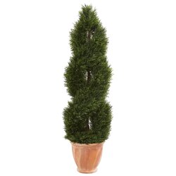 4.5' Double Pond Cypress Topiary Artificial Tree in Terracotta Planter UV Resistant (Indoor/Outdoor)