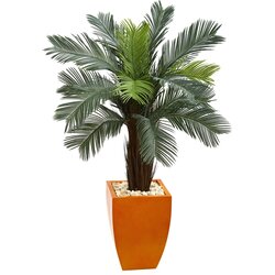 4.5' Cycas Artificial Tree in Orange Planter UV Resistant (Indoor/Outdoor)