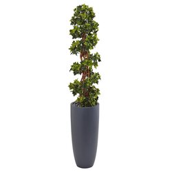 5' English Ivy Spiral Topiary Tree in Gray Cylinder Planter UV Resistant (Indoor/Outdoor)