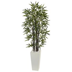 5.5' Black Bamboo Artificial Tree in White Tower Planter