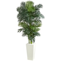 Golden Cane Palm Artificial Tree in White Tower Planter