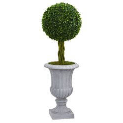 3' Braided Boxwood Topiary Artificial Tree in Gray Urn UV Resistant (Indoor/Outdoor)