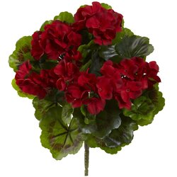 15 Inch Geranium Artificial Outdoor Bush UV Resistant Red