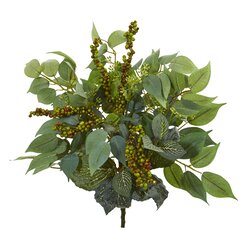 14" Mixed Ficus, Fittonia and Berries Bush Artificial Plant (Set of 6)