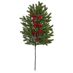 34" Pine and Berries Artificial Hanging Plant (Set of 3)