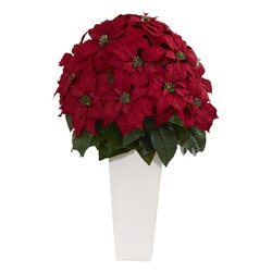 32" Poinsettia Artificial Plant in White Planter