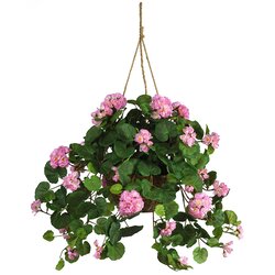 24" Geranium Hanging Basket Silk Plant Pink