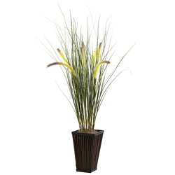 Grass w/Cattails and Bamboo Planter