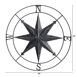 40” Washed Nautical Metal Compass Wall Art Decor