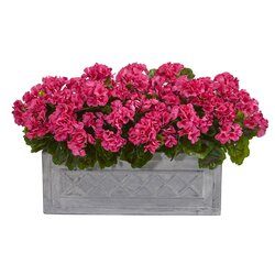 18" Geranium Artificial Plant in Stone Planter UV Resistant (Indoor/Outdoor)