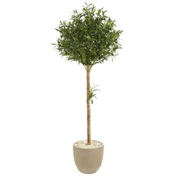 5' Olive Topiary Artificial Tree in Sand Stone Planter