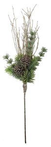24 Inch Frosted And Glittered Pine Spray With Sticks And Pine Cones