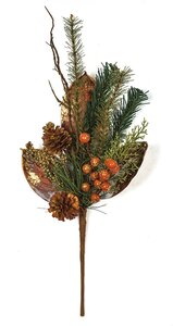 22 Inch Mixed Glittered Copper Leaves, Pine Cones, And Berries Pine Spray