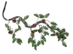 37 Inch Twig Vine With Pine Tips And Frosted Pine Cones