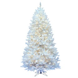 7.5 feet x 52 inches Sparkle White Spruce Artificial Christmas Tree with 1257 PVC tips, 750 pure white Italian LED lights