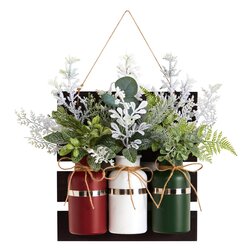 17" Holiday Assorted Christmas Pine Hanging Three Piece Mason Jar Artificial Arrangement Wall Art Decor