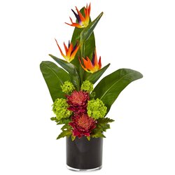 Bird of Paradise Tropical Arrangement in Black Vase