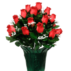 20 inches Sympathy Red Rose Bud with Babys Breath Outdoor UV Rated