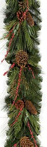 6 feet Australian Pine Garland - Pine Cones/Red Berries - 86 Green Tips