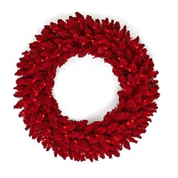 RED FLOCKED VALENTINO WREATH WITH RED LED LIGHTS | 36 inches OR 48 inches DIAMETER