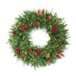 Battery Operated Mixed Oakhaven Wreath with LED Lights | 30" Dia or 36" Dia