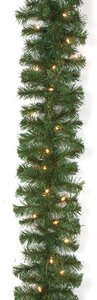 9 feet Virginia Pine Garland - 160 Green Tips - 50 Clear Lights