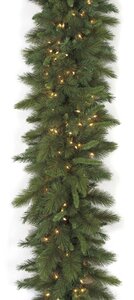 9 feet Sheridan Pine Garland - Mixed Green Tips - Warm White LED Lights