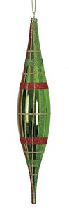 Earthflora's 14 Inch Reflective Plaid Finial Ornament - Green