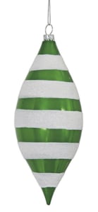6.5" Pearl Gloss Green Finish Striped Finial with White Glitter