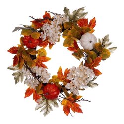 22" Fall Pumpkin Hydrangea Wreath