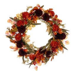 20" Orange/Burgundy Mum/Lantern Wreath