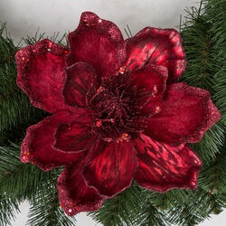 7 Inch Burgundy Magnolia Flower Clip on Ornament