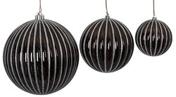 4 Inch And 6 Inch Gloss Black Shiny Ball Ornament With Silver Glitter Lines