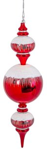 Reflective 8 Inch Red Ball Or 27 Inch Finial Ornament With Glitter White Snow Pattern