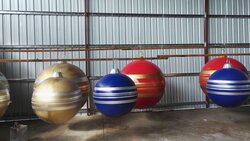 Fiberglass Uv Gloss Ball Ornament With Glittered Stripes | 33.5 Inch Or 49 Inch