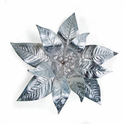 11 Inch x 4 Inch Metallic Silver Poinsettia Ornament Clip