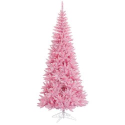 7.5 feet Pink Fir Slim Artificial Christmas Tree featuring 1238 PVC tips and 500 Pink Dura-lit Style lights on Pink wire
