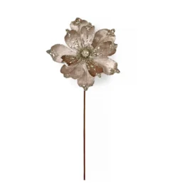 21" Velvet Taupe Magnolia Stem with Platinum Glitter